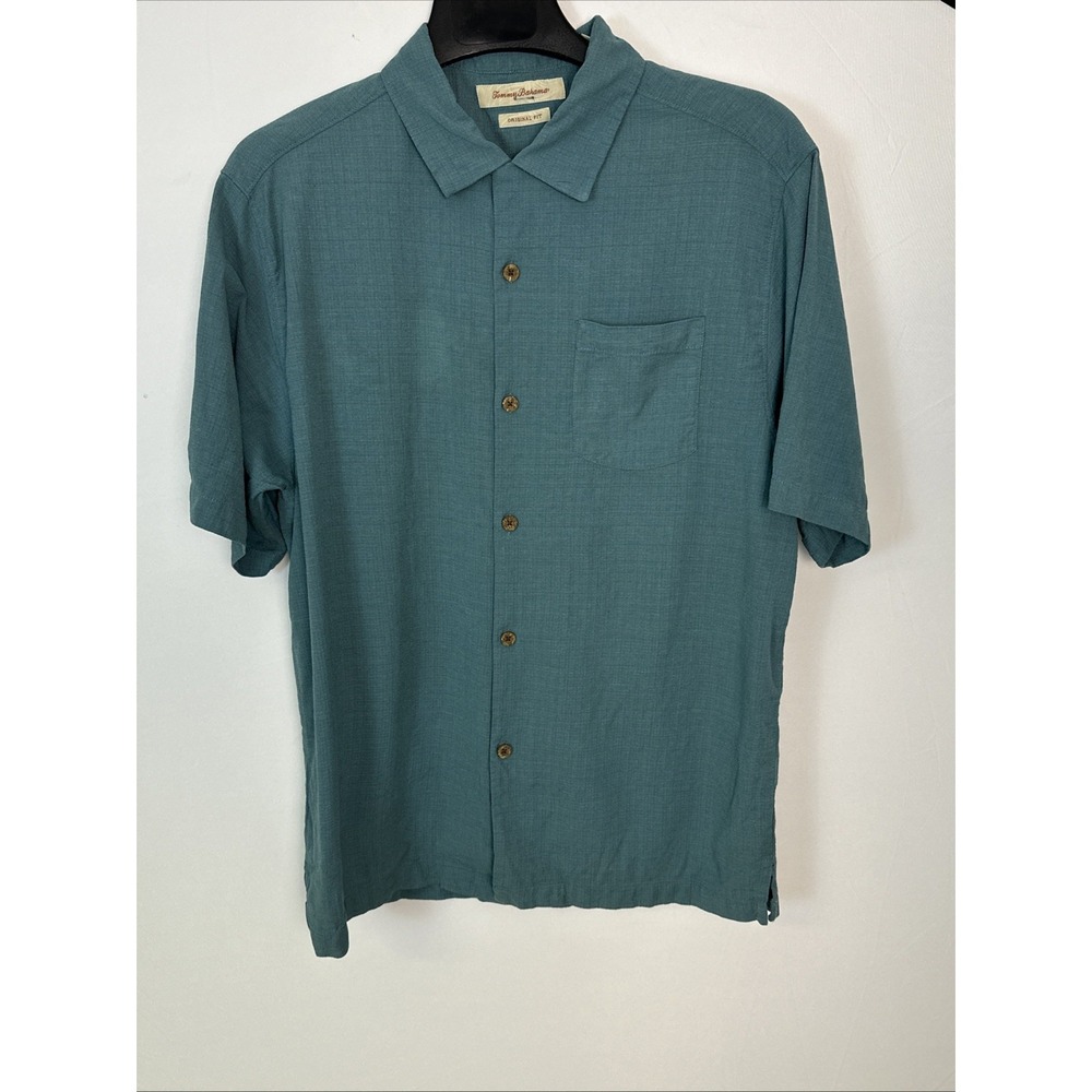 Tommy Bahama Button Up Shirt Men's Sz L/G 100% Silk Dusty Blue Green Hue